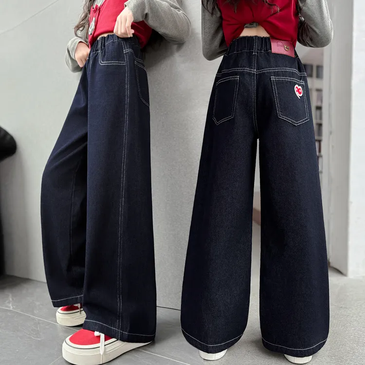 女童牛仔阔腿裤春秋2025新款中大童百搭洋气直筒裤秋季女孩长裤潮