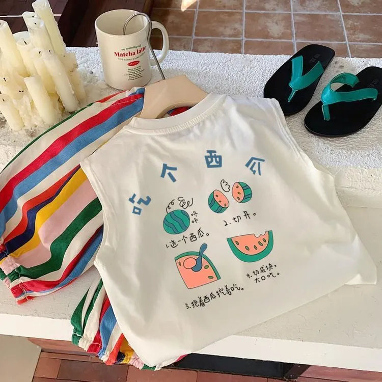 2025夏季新款儿童坎袖背心男童西瓜印花无袖T恤小童宝宝夏装潮