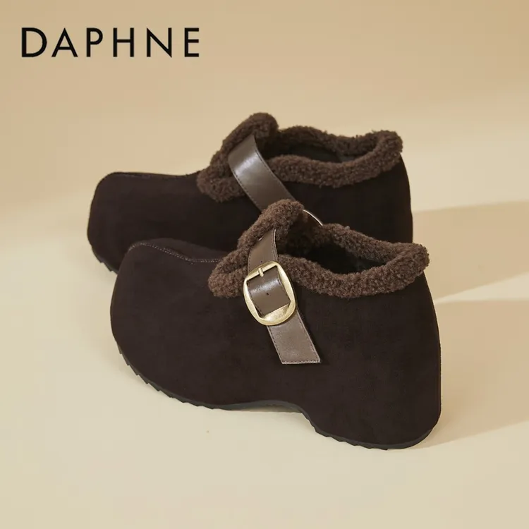 达芙妮卡皮巴拉加绒勃肯鞋女2026春季新款单鞋加厚保暖东北大棉鞋