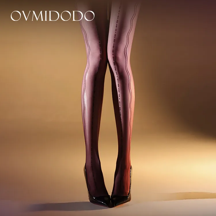 电波条纹超薄极光编织蕾丝提花一体无缝裆丝袜女油亮黑丝连裤袜