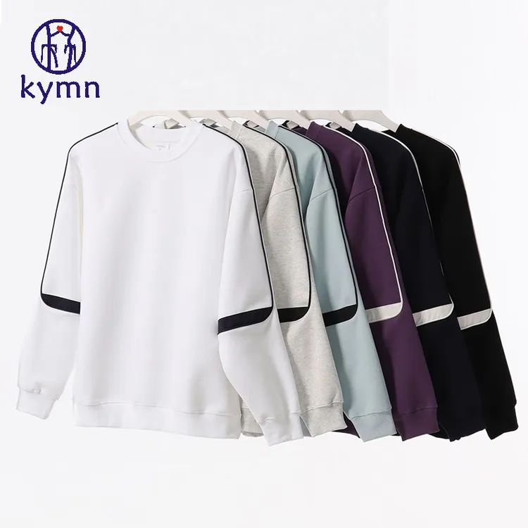 kymn重磅拼接袖秋冬常规圆领时尚宽松情侣卫衣流光风男士休闲卫衣