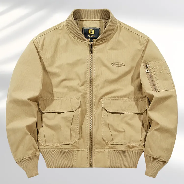 春秋飞行员夹克男工装多口袋纯棉薄款上衣休闲大码棒球领男士外套