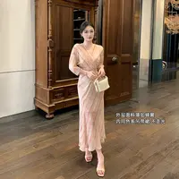 林关关【流彩梦境】轻熟气质后妈裙夏日浪漫条纹印花撞色连衣长裙子