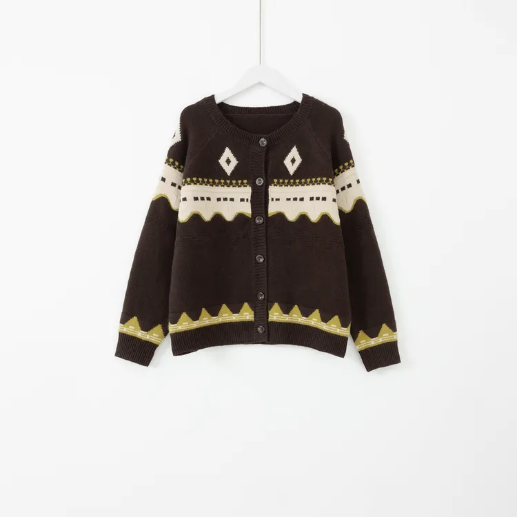 几里与麻 复古撞色波浪纹宽松毛衣外套 衣长57胸围112 2091749