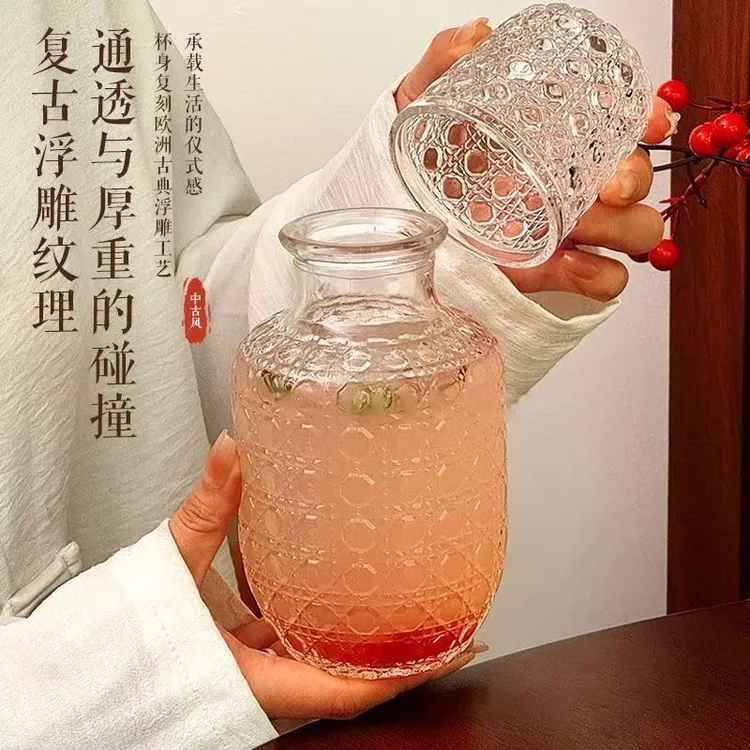 【一壶一杯】复古浮雕冷水壶玻璃凉水壶冷泡壶家用大容量水壶套装
