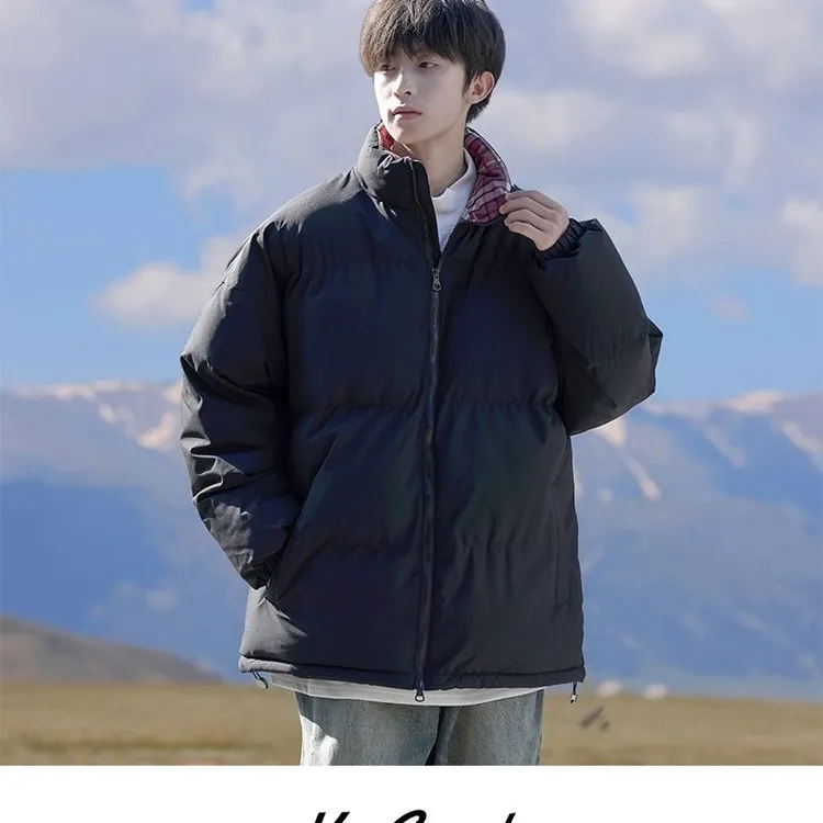 男士秋冬潮流休闲加厚保暖百搭时尚韩版立领连帽情侣加绒短款棉衣