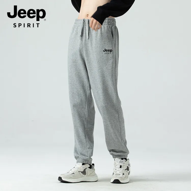 Jeep Spirit吉普男女灰色卫裤春秋重磅宽松阔腿束脚运动裤休闲裤
