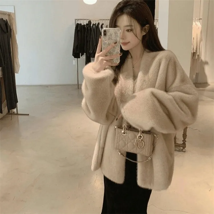 人造皮草 年轻洋气女冬季新款韩版仿水貂毛毛外套宽松气质大衣潮