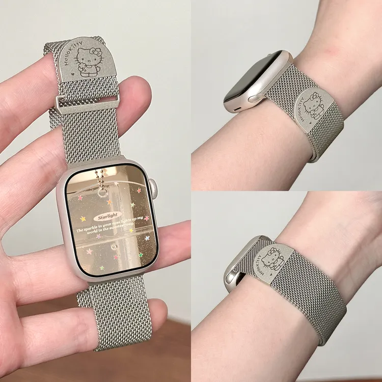适用苹果手表applewatchS10表带可爱S8米兰KT猫金属磁吸S9透气7夏