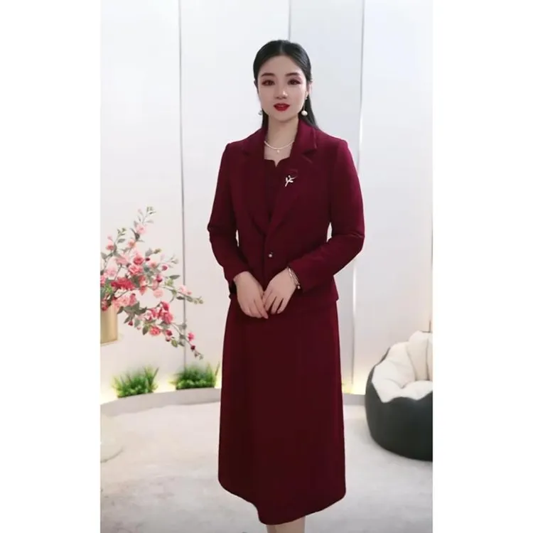 【两件套】3513新款改良气质妈妈装轻奢国风显瘦遮肉喜妈妈红色时尚