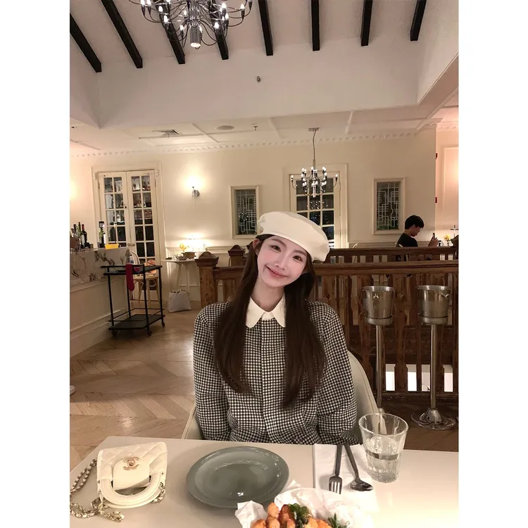 甜心欧尼 经典格子娃娃领衬衫上衣女早秋新款百搭韩系气质上衣女