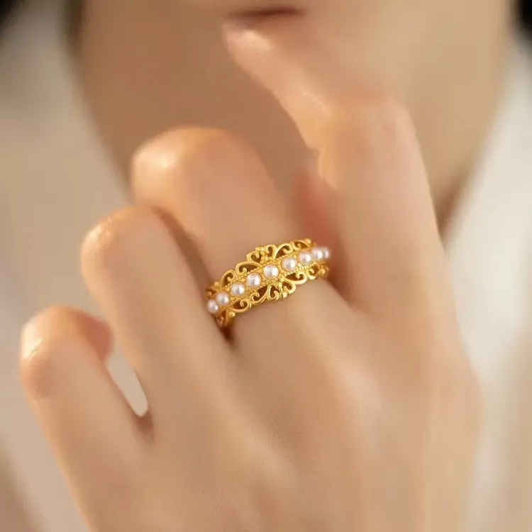 古法蕾丝花边戒指皇冠开口戒指