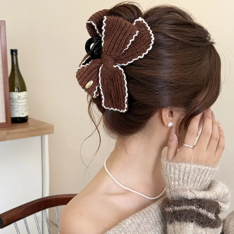韩系针织蝴蝶结抓夹女2025新款氛围感后脑勺盘发鲨鱼夹发量多发饰
