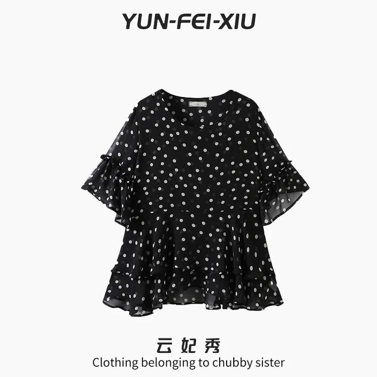 云妃秀大码女装雪纺衫休闲时尚胖妹妹显瘦宽松上衣遮肉夏78001