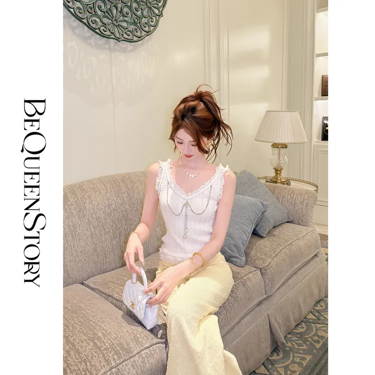 韩韩IU【暮光爱人】时尚设计感可拆卸链条V圆领美背吊带背心夏新款