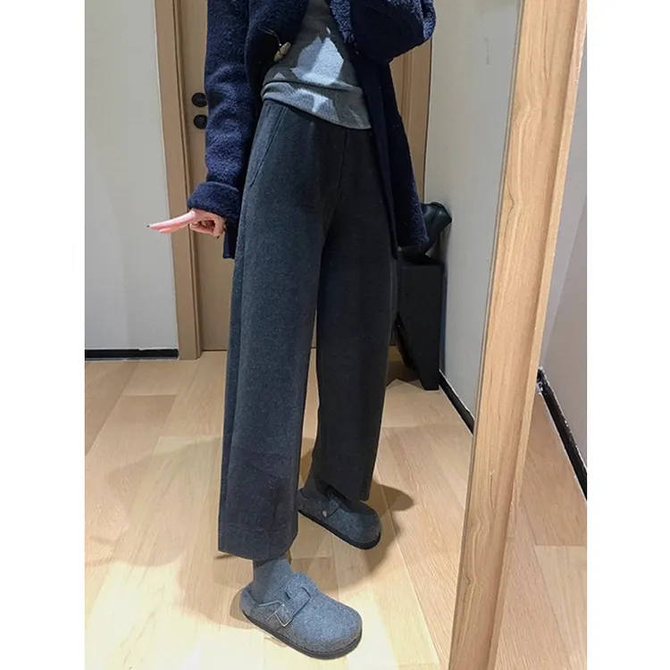 加厚毛呢休闲直筒裤女2025秋冬新款高腰显瘦小个子立裁九分山本裤