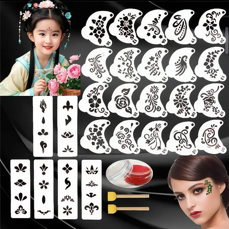 镂空组合模版花钿塑料模板儿童成人脸部额头眼角彩绘舞台拓印模具