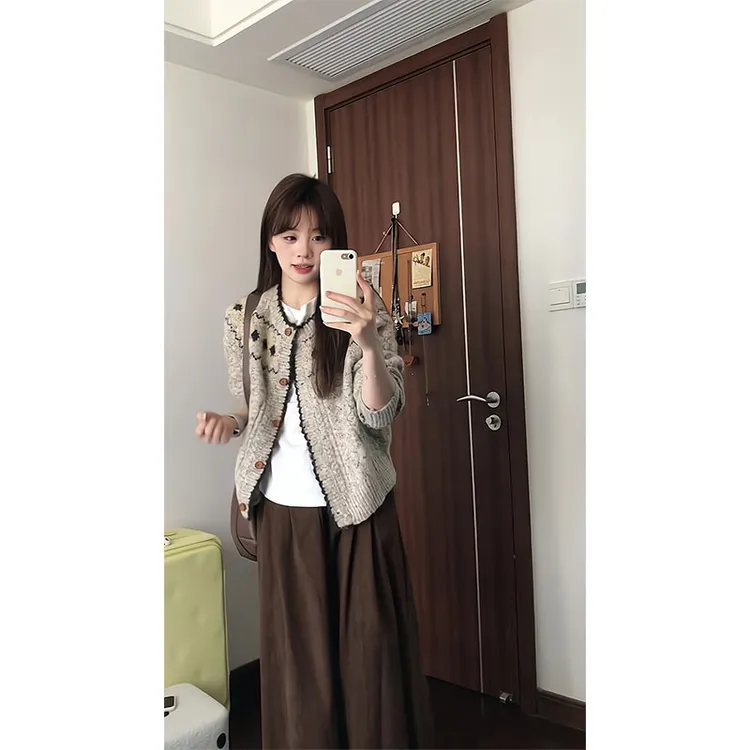 韩系费尔岛毛衣女秋冬宽松慵懒软糯针织开衫上衣显瘦半身裙