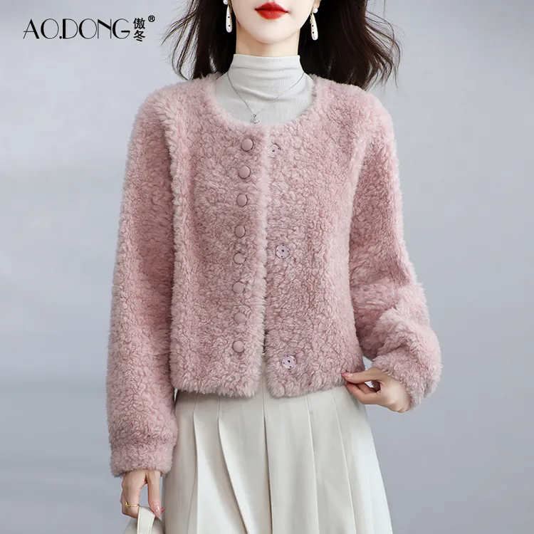 海宁颗粒绒皮草外套女短款羊剪绒甜美减龄百搭保暖羊羔毛大衣冬季