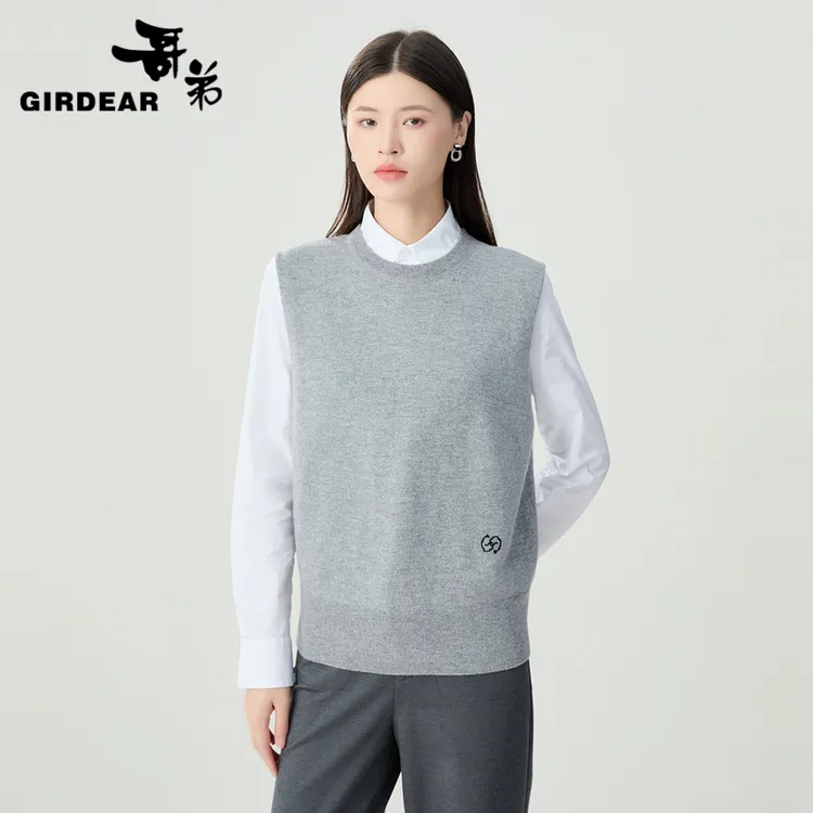 哥弟同心协力系列圆领造型针织背心时尚女复古女士红色针织背心