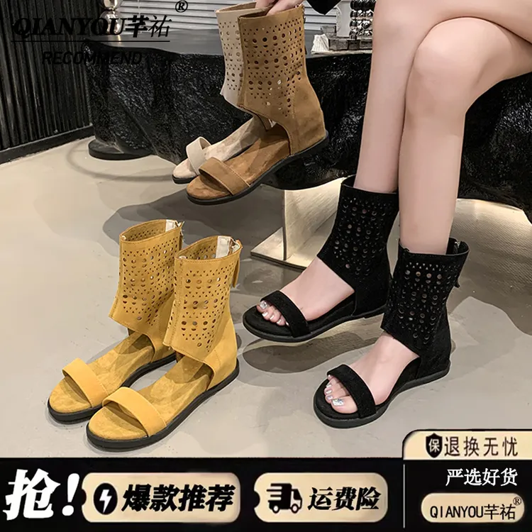 一字带高跟凉鞋女鞋新款2025爆款时尚气质短筒凉鞋女款夏季凉靴