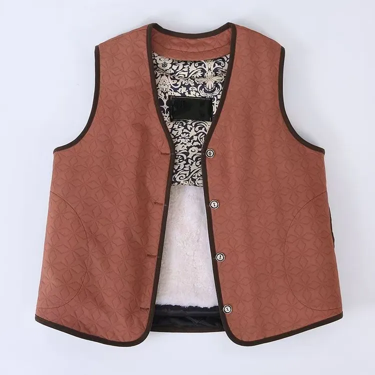 秋冬格纹中老年女装荷叶边复古外套休闲休闲风口袋