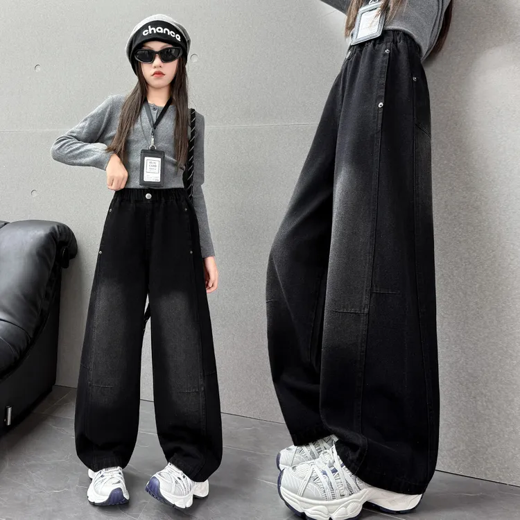 女童牛仔裤秋冬2025新款女大童韩版弯刀裤儿童休闲长裤初中生裤子