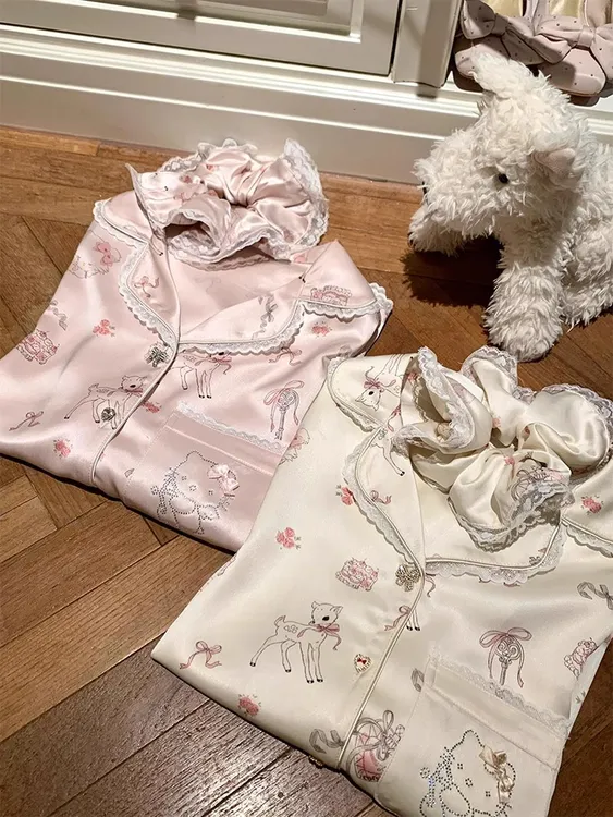 【DMXJ大梦想家】甜美少女卡通HelloKitty冰丝睡衣女夏款家居服套装