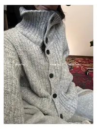 KkK【喜欢大毛衣！！！】慵懒复古高领设计感松弛开衫外套毛衣