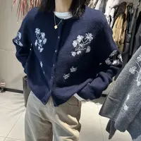 【W➕欧韩】刺绣亮片花朵图案羊的毛带扣子长袖毛衣