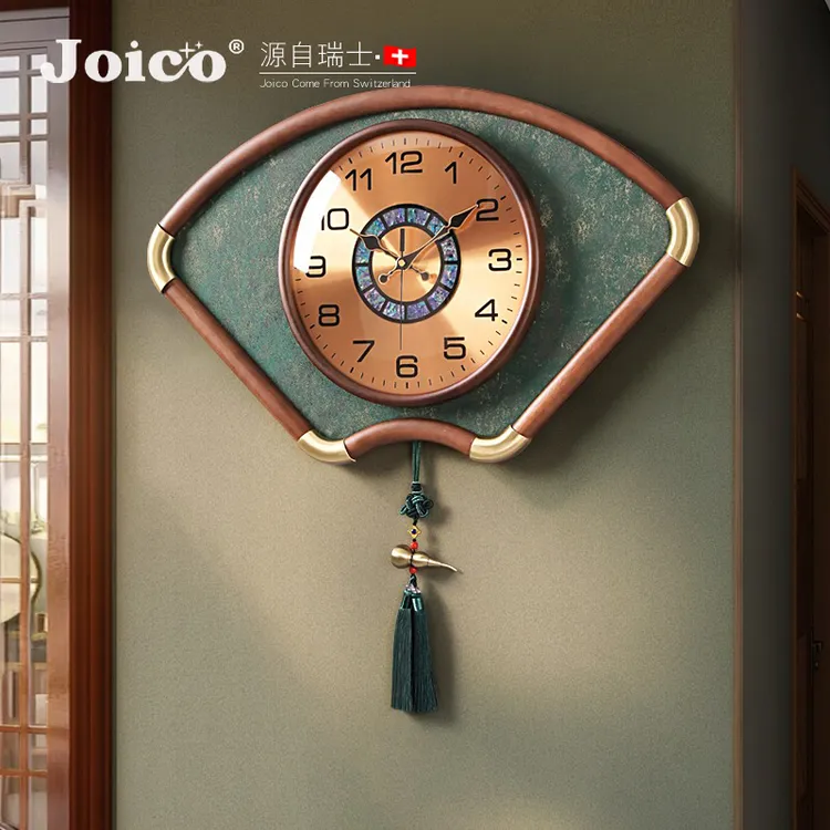 joico瑞士新中式挂钟新款客厅实木中古创意挂墙壁时钟表挂表