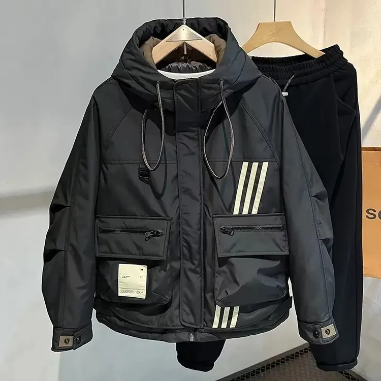 新款帅气冲锋衣连帽高档百搭潮牌个性休闲运动风防寒棉服外套男