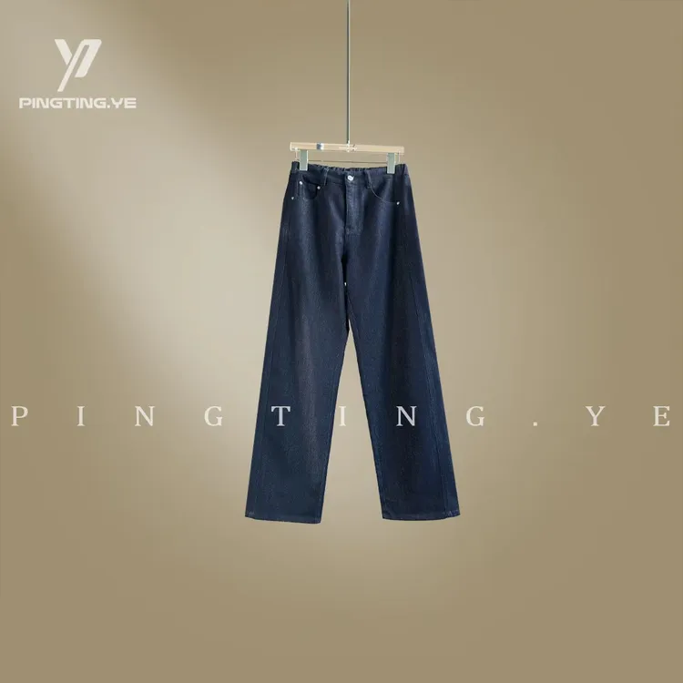 PINGTING.YE复古保色细闪水洗简约休闲直筒牛仔裤68889