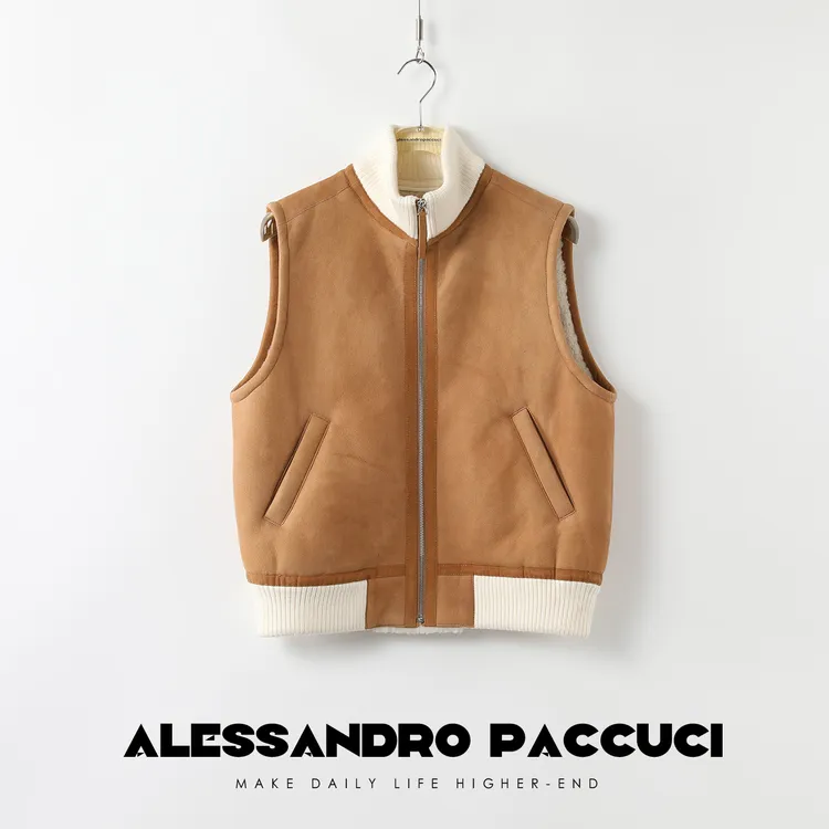 AP洛哥24812X麂面羊皮毛 叠搭 微阔马甲皮草