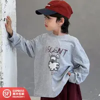 253467儿童春秋洋气百搭宽松时尚印花圆领长袖T恤