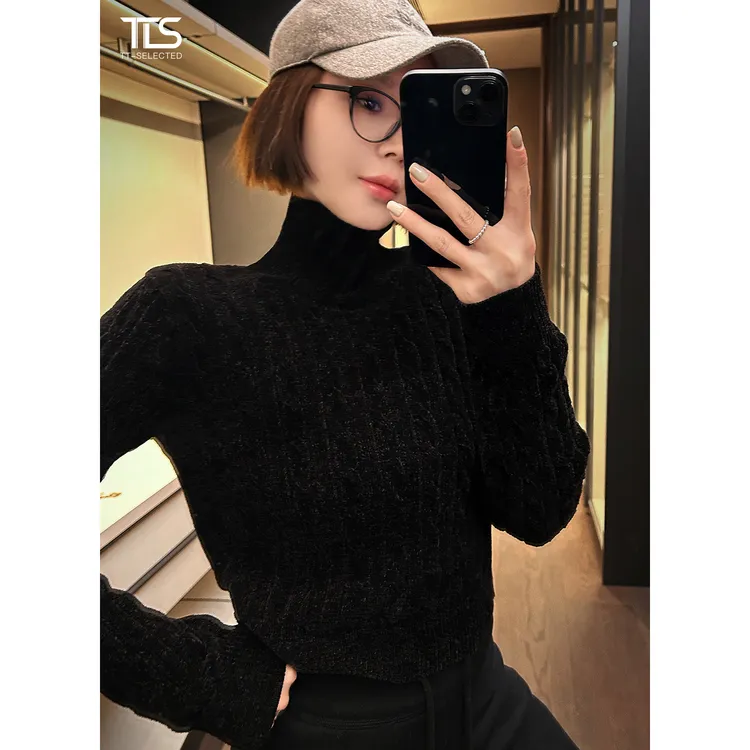 TT【柔光】100%雪尼尔纱线绒面绞花编织高领套头毛衫MY5318