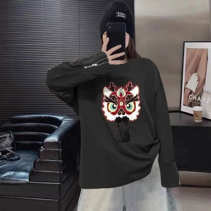 断码捡漏~ 虎虎生风 / 一切好运伴你国风刺绣长袖T恤8227花契