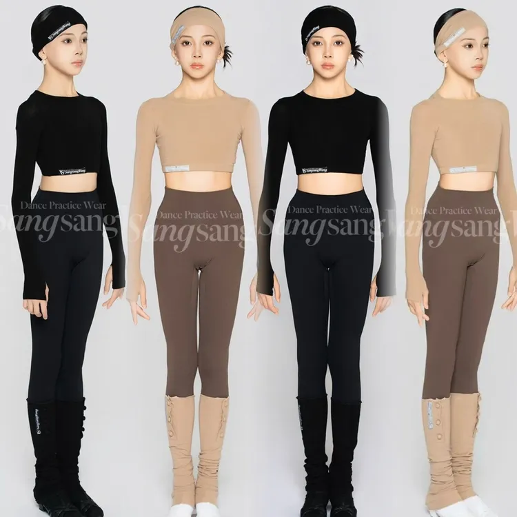 SS少儿拉丁舞服秋冬螺纹长袖短上衣高腰长裤塑型女童拉丁舞蹈服装