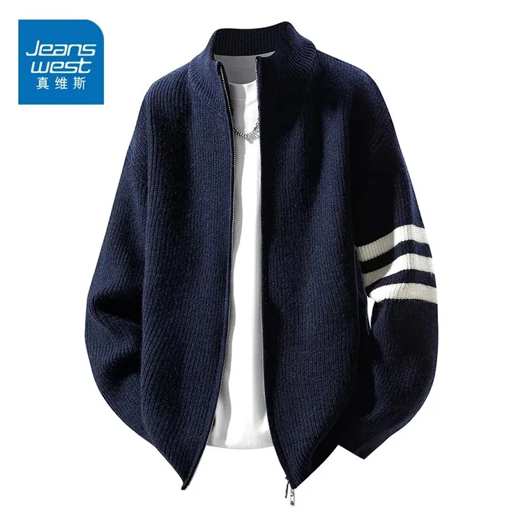 真维斯2025秋季新款男士圆领开衫毛衣美式潮牌宽松百搭休闲针织款