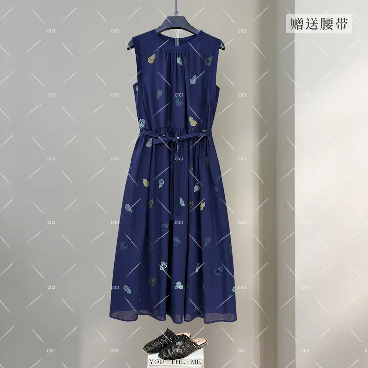 一帛写意 简约文艺气质度假风棉麻收腰系带背心连衣裙LJ-6000656