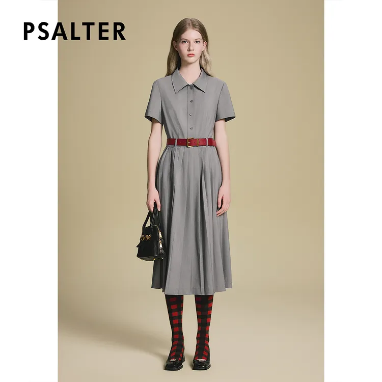 PSALTER诗篇学院风格雷系气质翻领收腰显瘦连衣裙2025夏季新款