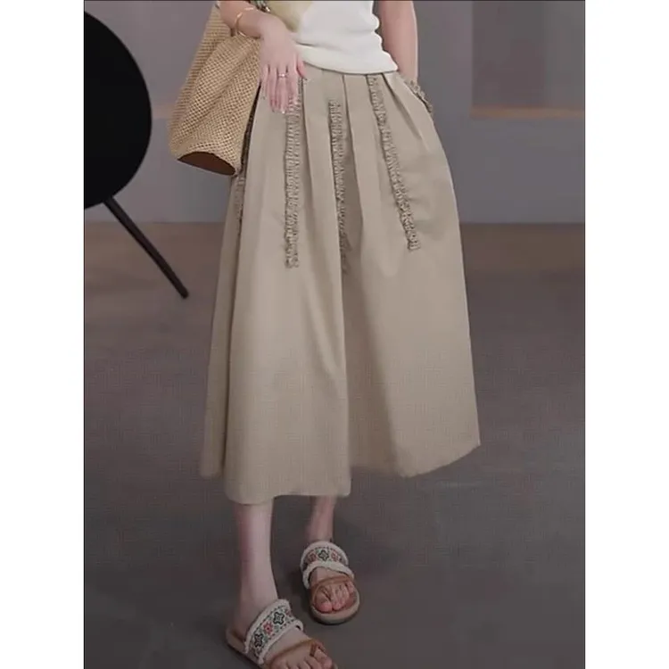 法式复古风高腰显瘦半身裙女夏季新款纯色优雅气质大码A字裙子