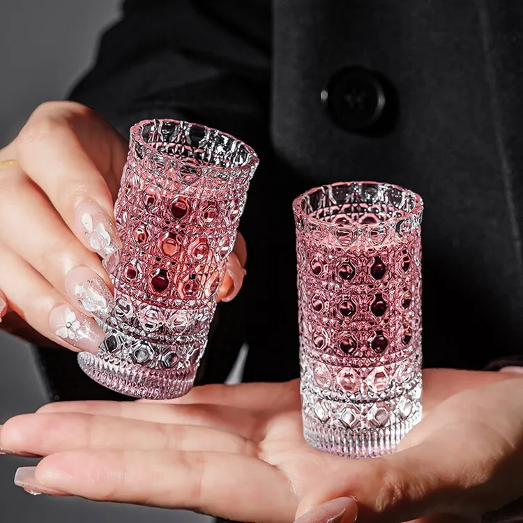 【9,9发8只】宝石纹一口小酒杯喝水杯可爱无色透明家用酒杯酒具套装