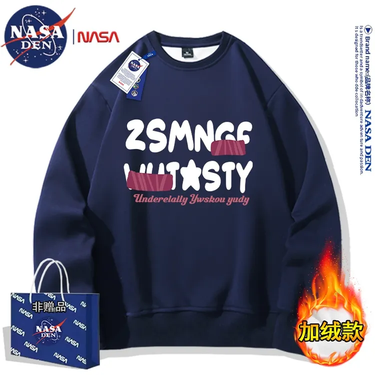 NASA联名秋冬潮流印花保暖加绒加厚时尚卫衣男女宽松长袖圆领上衣