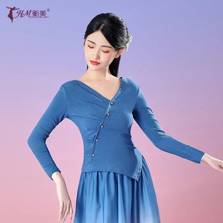 现代舞练功服上衣女中袖v领修身显瘦中国民族古典舞形体训练舞服