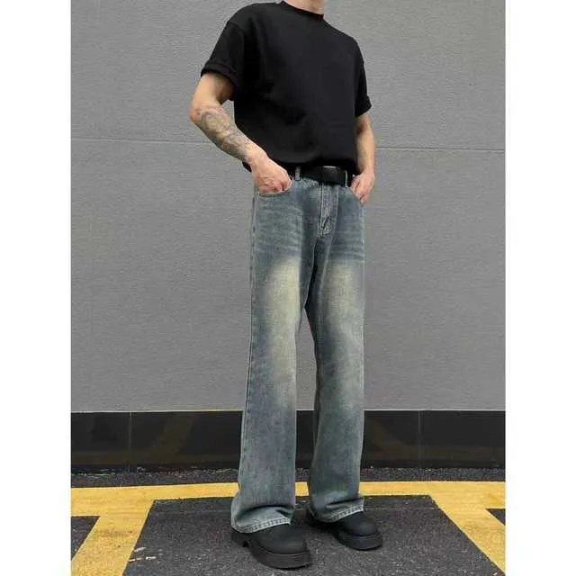 美式牛仔裤覆古水洗做旧个性男潮流直筒微喇显瘦cleanfit时尚裤子