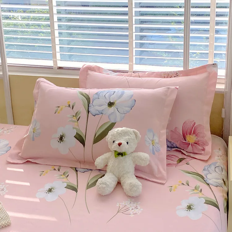 亲肤磨毛枕套花卉系列家用加厚单人枕头套48x74通用一只装一对装