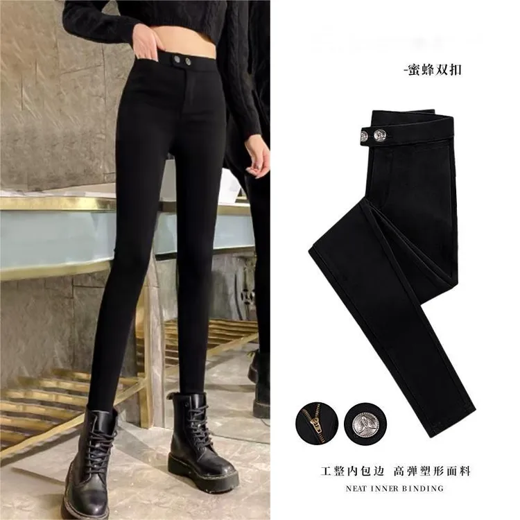 春秋弹力小黑裤女款修身外穿薄款纯黑打底裤铅笔裤