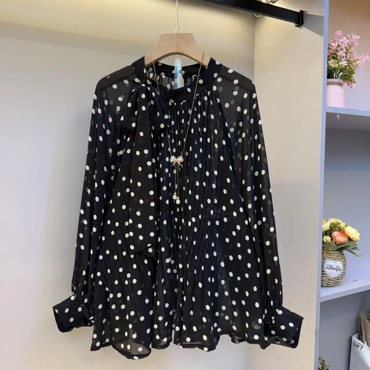 早秋通勤百褶工艺设计衬衫精致绑带时尚百搭上衣