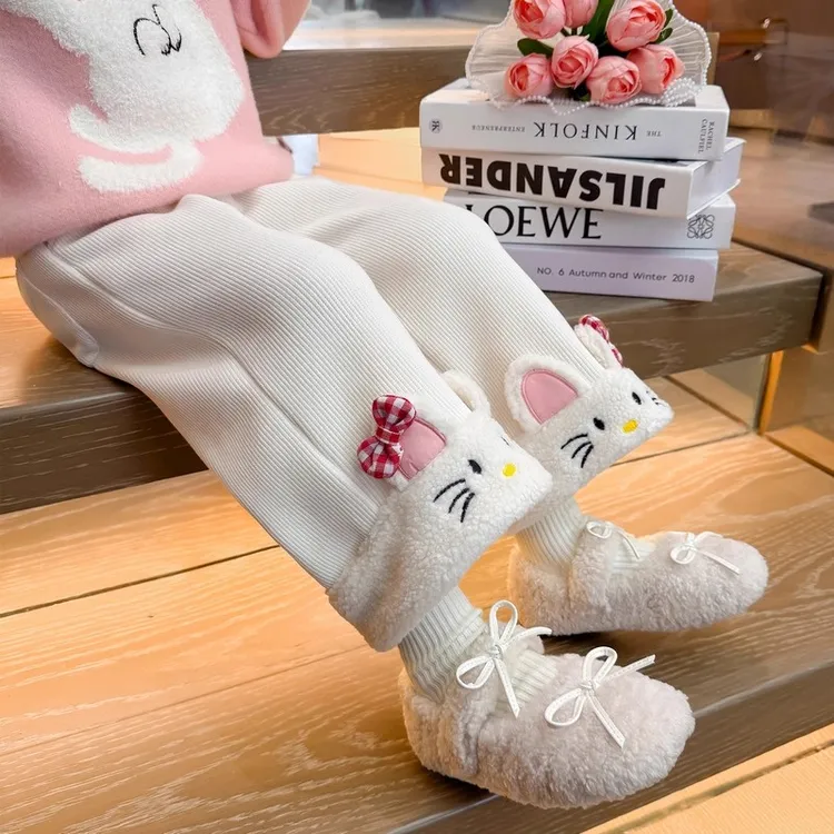 女童加绒裤子秋冬儿童加厚直筒裤2025新款洋气宝宝冬装宽松阔腿裤